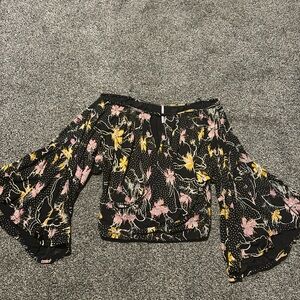 Free People Black Floral Blouse